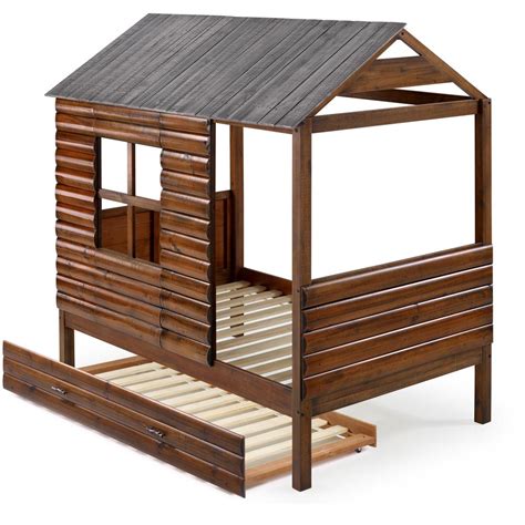 Donco Kids Log Cabin Rustic Walnut And Silver Twin Low Loft Bed With