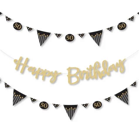 Adult 50th Birthday Gold Letter Banner Decor Gold Glitter Happy