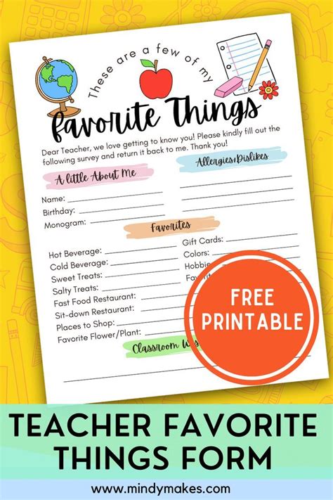 Free Teacher Favorite Things Form Editable Printable Artofit