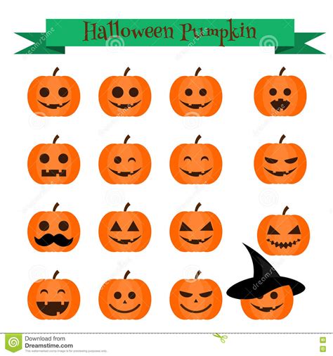 Cute Halloween Pumpkin Emoji Icons Set Emoticons Stickers Design