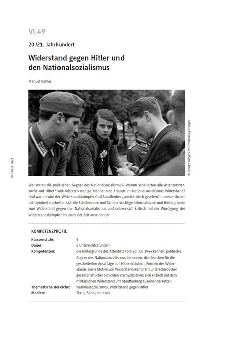 Widerstand Gegen Hitler Und Den Nationalsozialismus