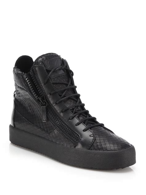 Giuseppe Zanotti Snake Embossed Leather High Top Sneakers In Black For