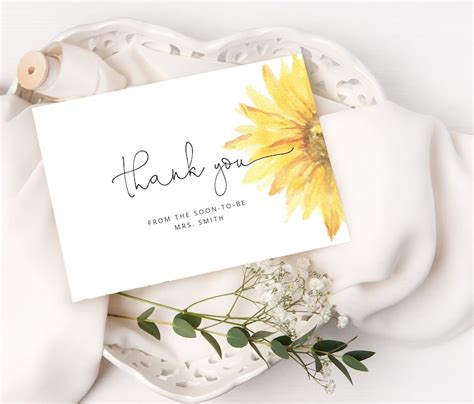 Sunflower Thank You Card Printable Template Instant Download Etsy
