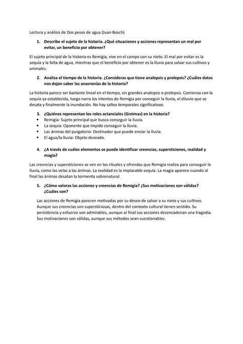 Lectura Y An Lisis De Dos Pesos De Agua Describe El Sujeto De La