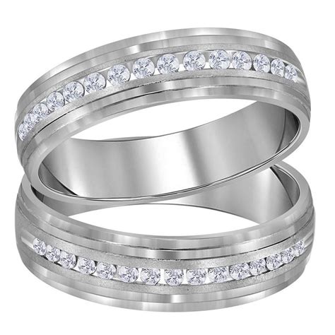 14kt White Gold His And Hers Round Diamond Band Matching Wedding Band Set 1 3 Cttw Matching