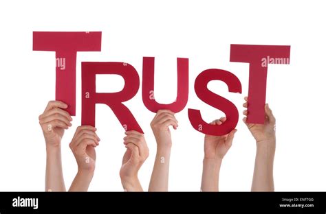 Many People Hands Holding Red Word Trust Stock Photo Alamy