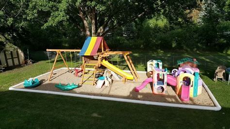 Diy border with mulch what we used: PVC pipes were used as edging for this playground. Smart thinking! | Playground areas, Kids ...