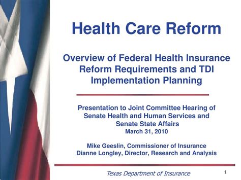 Ppt Health Care Reform Overview Of Federal Health Insurance Reform