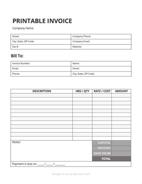 Free Printable Invoice Blank Printable Blank Templates
