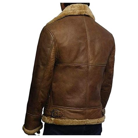 Brandslock Men Genuine Shearling Sheepskin Leather Jacket Real