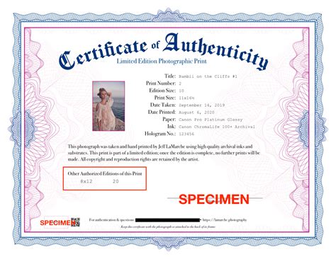 Certificate of authenticity pdf template for photographic prints. Creating Limited Edition Prints