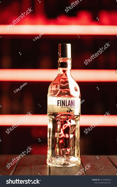 Adorned with clever play of light and transparency, which make it really an object of taste, very original and with a particular eye on the environment and creative recycling. Kiev, Ukraine - 09.10.2019. Various Finlandia vodka ...
