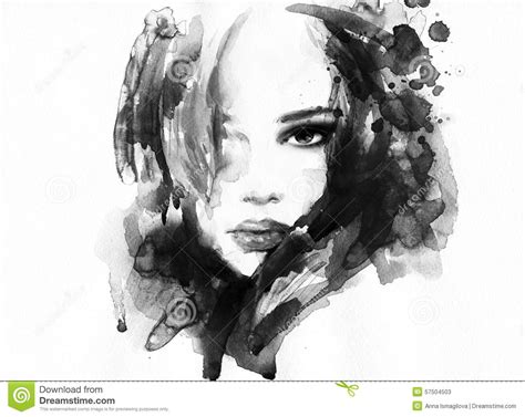 Abstract Watercolor Girl Portrait Popular Century