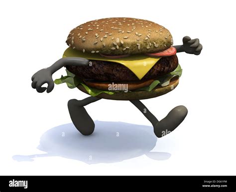 Burger With Arms And Legs That Running 3d Illustration Stock Photo Alamy