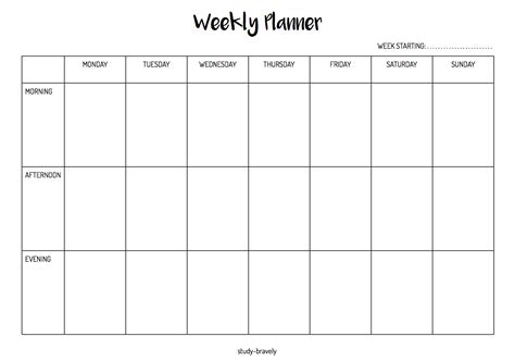 Be Brave Study Hard Simple Weekly Planner Printable A4