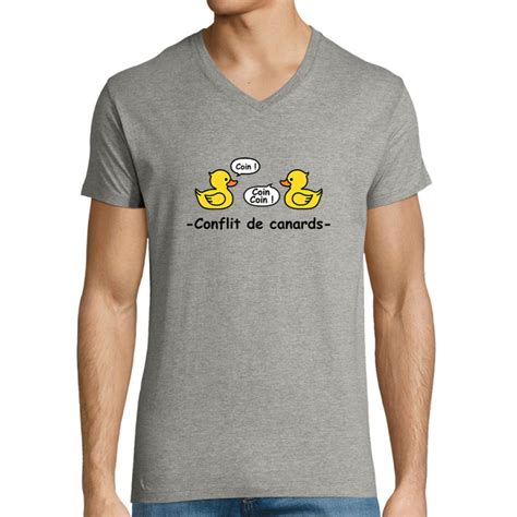 T Shirt Homme Col V Conflit De Canards