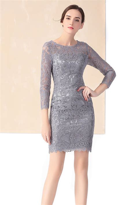 Elle vous sera livrée avec son. Robe de cocktail grise fourreau avec manches mi longue en ...