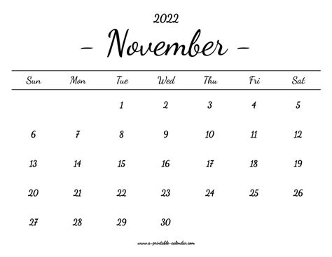 November Calendar 2022 Printable 40 Off