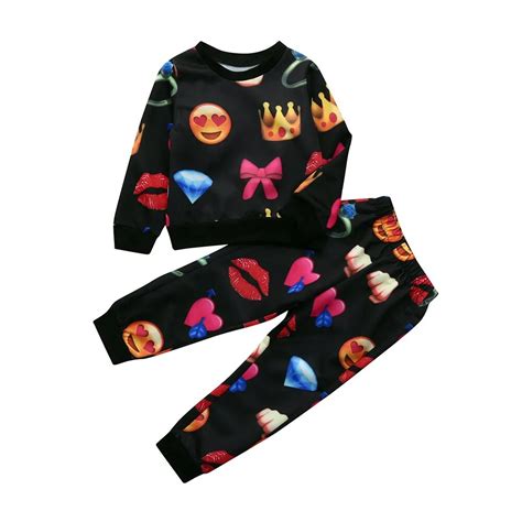 2018 Toddler Kids Boys Girls Cute Emoji Outfits T Shirt Tops Pants Set