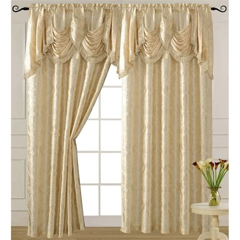 Luxury Jacquard Curtain Panel With Attached Waterfall Valance 54 By 84