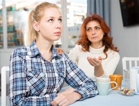 Mature Mother Soothes Adult Daughter Stock Image Image Of Quarrell