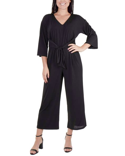 Ny Collection Womens Petite 34 Sleeve Tie Front Jumpsuit Walmart