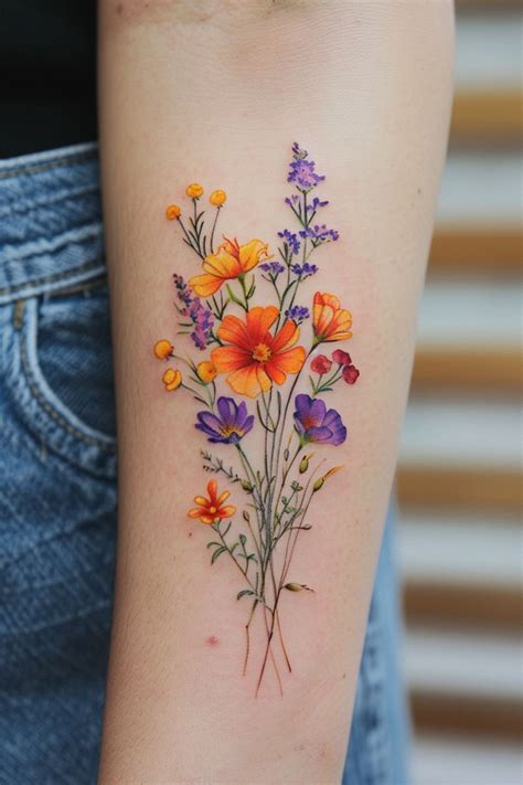 21 Feminine Floral Color Tattoos That Look Beautiful in 2024 | Floral