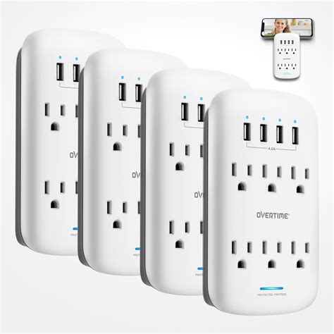 Overtime Socket Shelf 10 Port Wall Charger Surge Protector With 6 Ac