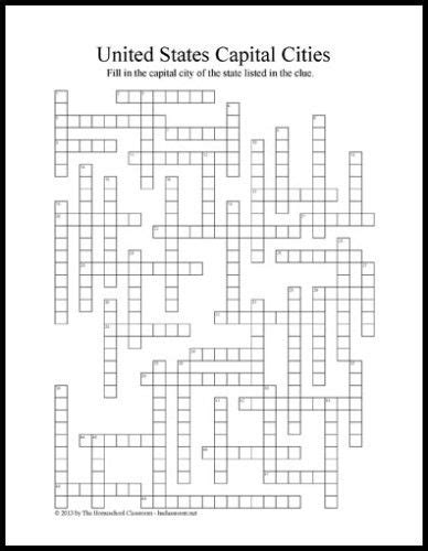 United States State Capitals Crossword Puzzle Printable The Box