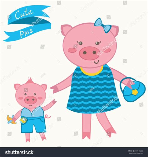 Cute Pigs Mother Pig Piglet Vector De Stock Libre De Regalías