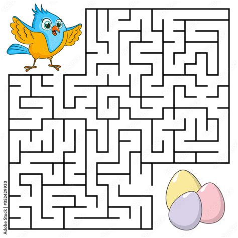 Square Maze For Kids With Cartoon Bird Find Right Way To The Eggs