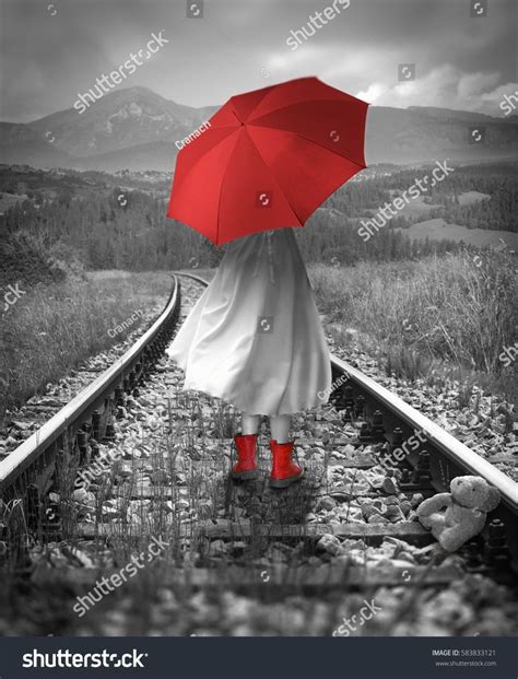 Black And White Picture With Red Umbrella Black And White Picture With
