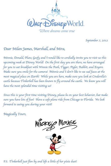 Letter From Mickey Mouse For The Kids Great Idea To Get Them Ready For