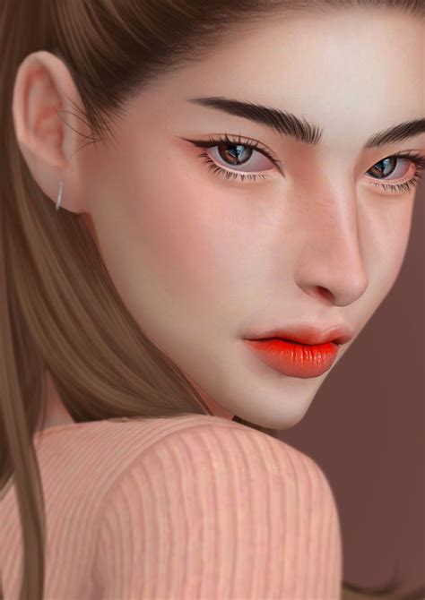 A Digital Painting Of A Woman S Face With Red Lipstick