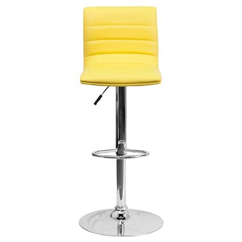 Modern Yellow Vinyl Adjustable Bar Stool With Back Counter Height