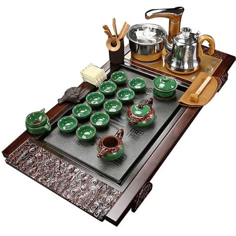 Large Number Chinese Tea Set Home Ceramic Automatic Solid Wood Tea Tray