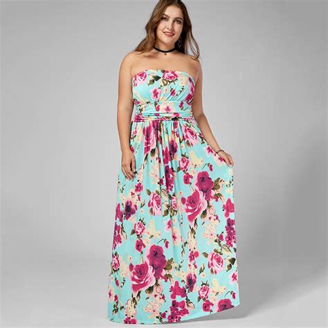 Wipalo Women Summer Casual Boho A Line Party Dress Plus Size Strapless