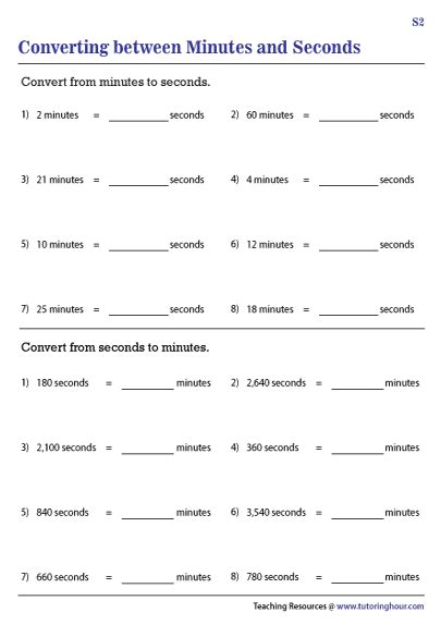 Converting Between Minutes And Seconds Worksheets