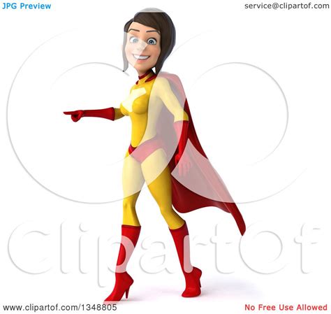 Clipart Of A 3d Brunette White Female Super Hero In A Yellow And Red