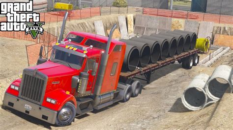 Gta 5 Real Life Mod 146 Kenworth W900 Truck And Flatbed Trailer