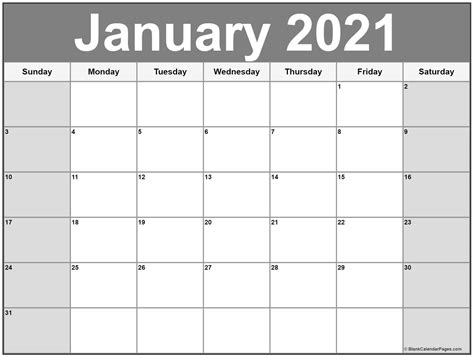 January 2021 Calendar Free Printable Calendar Templates