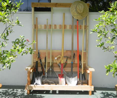 Garden Tool Rack With Foldable Bench