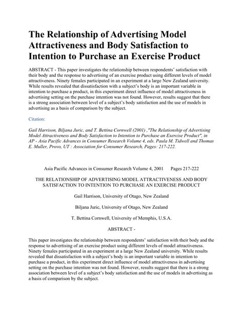 pdf the relationship of advertising model attractiveness and body satisfaction to intention to