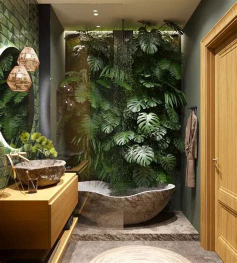 Luxurious Tropical Bathroom Design Ideas With Plants Aesthetic