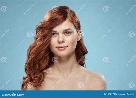Beautiful Woman Curly Long Hair Smooth Hairstyle Naked Shoulders