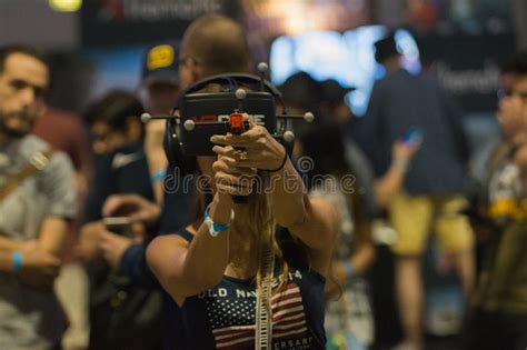 Woman Wearing Virtual Reality Goggles Vrla Expo Summer Photos Free