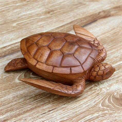 Unicef Market Hand Carved Wood Sculpture Decorative Box Sea Turtle