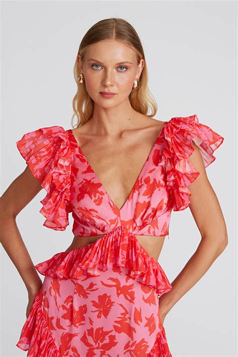 Amur Gen Cut Out Dress In Plumeria Pink Abstract Floral