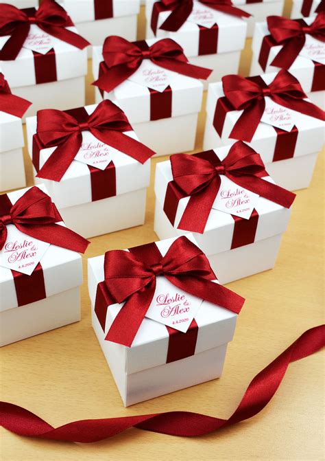Personalized Wedding Favor Boxes With Red Burgundy Satin Etsy