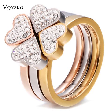 316l Stainless Steel Jewelry Unique 3in1 Heart Rings For Women Surgical Steel Nickle Free Cz